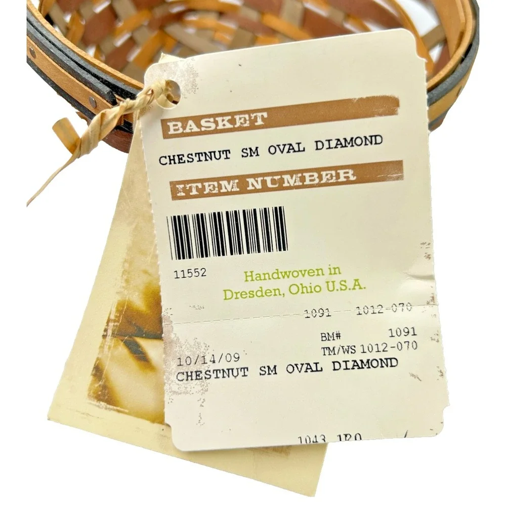 Longaberger CHESTNUT SMALL OVAL DIAMOND Basket 2009‎ Liner Protector Tags
